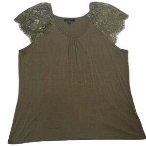 Lane Bryant Plus Lace Flutter Sleeve Top Olive Green 18/20 Fall Layering